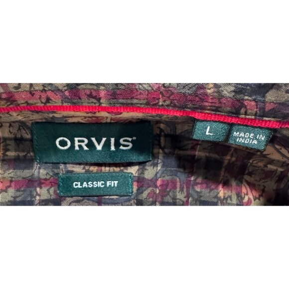 Orvis Classic Fit Short Sleeve Plaid Green Tan Button Up Shirt Men's Large - Picture 4 of 4